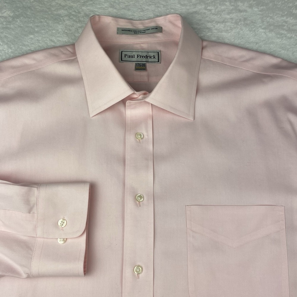 Paul‎ Fredrick Dress Shirt Mens 17.5-35 Pink Tailored Fit Non Iron
